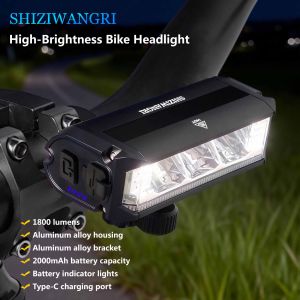SHIZIWANGRI 3LED Bicycle Light 2000mAh/1800LM/ 5Modes Bike Light Flashlight USB Charging MTB Road Cycling Headlight