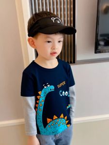 New Autumn Childrens Cotton T-shirt Cartoon Print Sport Base Shirt Long Sleeve round Neck Sweat Absorbent Korean Style Kids Top