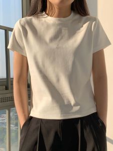 ผู้หญิง เสื้อยืดแขนสั้น Pure ผ้าฝ้าย ไหล่คอกลม Fit พรางหุ่น ดีไซน์ ฤดูร้อน สไตล์ใหม่ สีขาว เสื้อท่อนบน แฟชั่นสุภาพสตรี