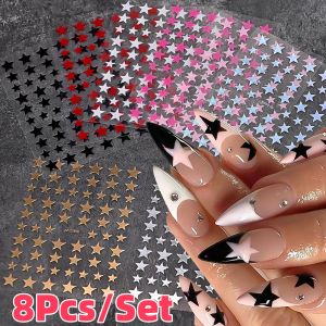 8Pcs 3D Y2K Star Nails Stickers Colorful Pentagram Self-Adhesive Nail Sliders Decor Starlight Manicure Decals DIY Nail Supplies