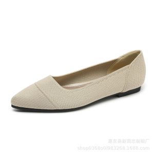 Pointed Toe Black Flat Shoes Ladies New Style Korean Version Woven Knitted Shoes Anti-slip Breathable Large Size Women