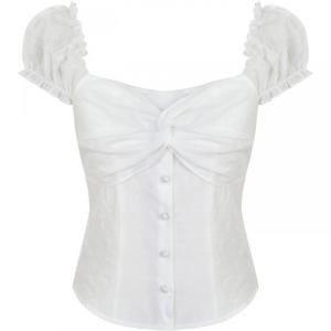 White Womens Short Sleeve Shirt French Style Super Attractive Blouse