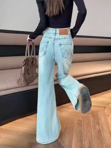 Retro High Waist Elastic Flared Jeans Women plus Size Slimming Wide Leg Horse Hoof Pants Casual Style Cotton Stretch Denim