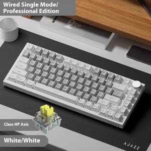 AJAZZ | Ajazz AK820 Wired Gaming Mechanical Keyboard Metal Adjustment Knob 75% Office Mechanical Keyboard White Light DIY