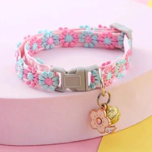Rainbow Flower Cat Collar With Bell Kitten Puppy Necklace Adjustable Buckle Colorful Lace Kitten Collar