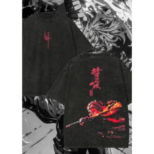 Bandai | Summer Mens Washes T-shirts Japanese Anime Demon Slayer Kyoujurou Graphic Clothing Harajuku Y2K Cotton Sportswear