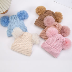 Ins Winter Warm Braided Knitted Baby Turban Hats Fleece-lined 0-3Years Cute Pompom India Caps Beanies Kids Headwrap