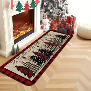 VIKAMA 1/3-piece Merry Christmas Rug Set Soft Non-Slip Christmas Tree Decor Kitchen Mat Entrance Doormat Home Decor