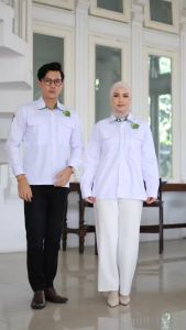 READY STOCK BLOUSE PDH KEMENAG IJO PUTIH WANITA LENGAN PANJANG / BAJU WANITA ASN PUTIH / KEMEJA KEMENAG WANITA PUTIH LENGAN PANJANG LIST IJO