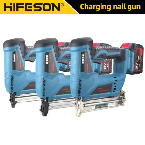 HIFESON 21V Wireless Electric Nailer 1.5Ah/3.0Ah Nail G-u-n Tool F30/422 30mm Nailer Dual Use Stapler Tools for Furniture Frame Carpentry Wood Working Tool