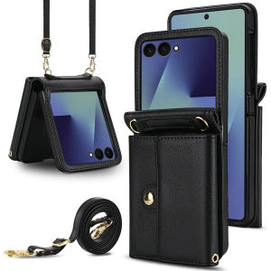 szhaiyu | RFID Blocking Wallet Phone Case For Samsung Galaxy Z Flip 8 7 6 5 4 Crossbody Adjustable Lanyard Anti-Drop Protective Cover