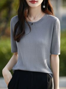 YUEXINYIRONG | Honeycomb Knit 5-Sleeve T-Shirt Loose And Slimming Short Sleeve T