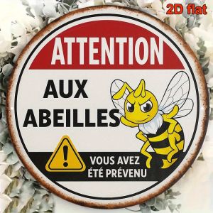 CIFbuy | 2D Flat 8x8 Inch Round Aluminum Sign Beware of Bees Vintage Metal Plaque Bee Warning Decor for Kitchen Garden Wall