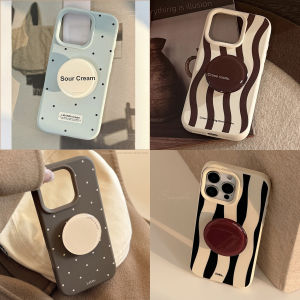 Korean Full Screen Polka Dots Striped With Round Bracket Phone Case For iPhone 17 16 15 14 13 12 Pro Max Shockproof Soft Cover