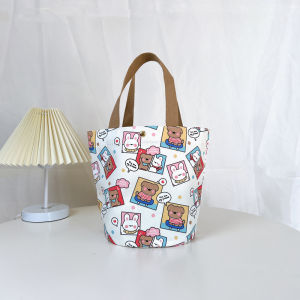 Large Capacity Canvas Handbag Ladies Handheld Tote Bag Bento Box Lunch Bag Mommy Bag Meal Box Bag Fashionable Soft Bucket Bag