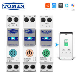 TOMZN 1P+N AC110V 230V 63A WIFI Smart Switch Energy Meter kWh Metering Monitoring Circuit Breaker Timer Relay MCB TUYA SmartLife