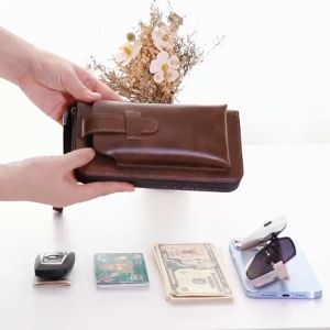 TB BAG #8036 FASHION LEATHER KOREAN VINTAGE STYLE CLIP PHONE WALLET WITH MULTI POCKETS FOR MEN