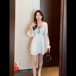 semi formal dress for women beige dress korean style french mini long sleeve dress plus size challis fairy button down