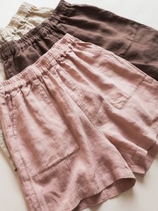 Stone Washed Pure Linen Loose Shorts Minimalist Artistic Comfortable Easiest for Match Walking Casual Cool Cropped Pants for Women Summer