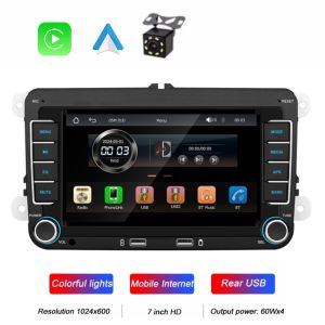 7" 2 Din HD Car Media Video RDS Airplay CarPlay Android Auto Stereo Audio With Camera For Volkswagen/Seat/Skoda/Passat/Golf/Polo