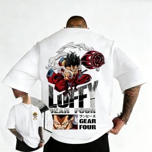 Bandai | One Piece Anime Gear4 Luffy Cotton T-shirt 2026 Summer Mens and Womens Street Hip Hop Loose Casual Y2K Parent Child Top