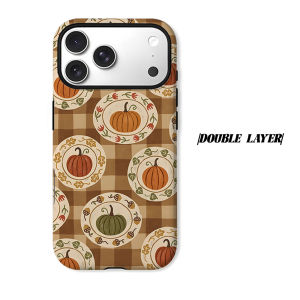 Pumpkin Plate Plaid Phone Case for iPhone 18 17 16 15 14 13 12 11 Air Pro Max Plus Double-layer Cover