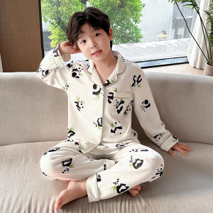 Kids Autumn and Winter Thick Pajamas Boys Air Interlayer Medium Thick Warm Children and Teens Loungewear Little Boy Cardigan
