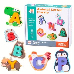 Wooden Alphabet Puzzle Set 26 Letters And Patterns Matching Cognitive Puzzle Early Childhood Letter Recognition Enlightenment Toy The Perfect Gift for 4 5 6 Years Old Childrens