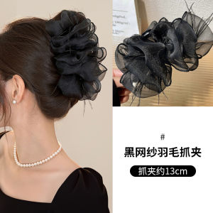 Fashionable Large Size Shark Clamp Bubble Cloth Hair Clip Womens Back of Head Butterfly Knot Black Hair Accessories