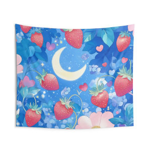 VIKAMA Dreamy Strawberry Moon Tapestry Girl Heart Ins Wind Background Cloth Childrens Room Decoration Room Decoration