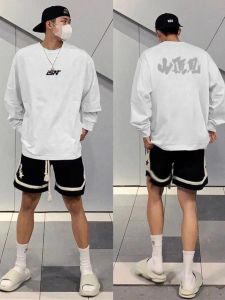 Long Sleeve Printed T-Shirt Mens Autumn Winter American Trendy Loose High Street Japanese Style Hong Kong Style Casual Wear