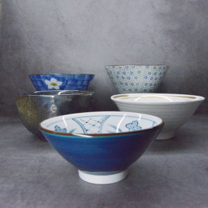 New Chinese Japanese Style Ceramic Dining Utensils Large Hand-Painted Glaze under Color Bowl Soup Bowl Cover Rice Soup Bowl