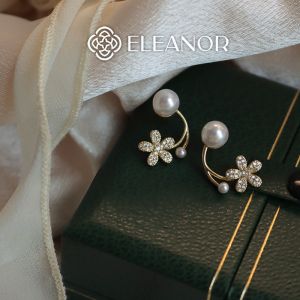 Bông tai nữ chuôi bạc 925 Eleanor Accessories khuyên tai hình bông hoa đính đá viền cong phụ kiện trang sức 4012