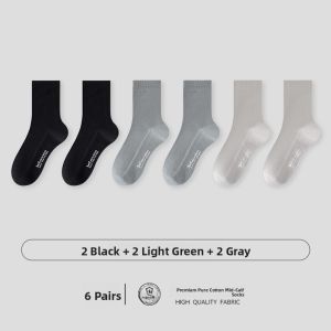 miiow | Mens Cotton Socks Thin Pure Cotton Mid-Calf Mesh Socks Antibacterial Anti-Odor Massage Sole Four Seasons Long Socks Summer