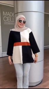 Aldira Kaos Oversize Atasan Wanita Kombinasi Lengan 7/8 Terbaru