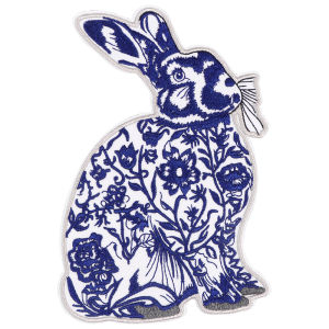 1PC Blue White Porcelain Rabbit Embroidered Patch Large Size Animal Badge DIY Iron On Patches For Clothes Cap Jacket Trucker Hat