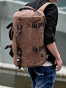 Large Capacity Canvas Backpack Korean Style Single Shoulder Travel Bag Mens round Barrel Bag Double Strap Bag Leisure Bag