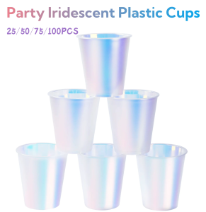 25-100Pcs Disposable Plastic Cup Shiny Party Cups Iridescent Party Drinking Cups for Wedding Birthday Bachelorette Supplies 12oz