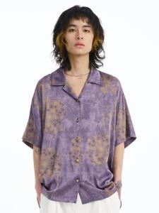 Purple Dandelion Pattern Print Short Sleeve Shirt Baby Boy and Girl Summer Cuban Collar Hawaii Full Print Outerwear Shirt Tide