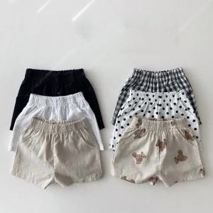K21016 Childre Cloth Summer Baby Soft Casual Shorts Pants for Toddler Boys and Girls Kids Elastic Waistband Cute Trouser