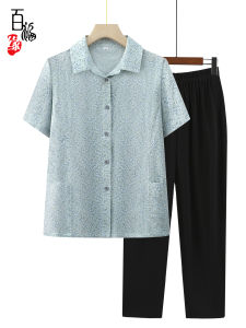 Womens Summer Suit for the Elderly Short-Sleeved Grandma Lapel Summer Pure Cotton Shirt Mom Tops Women Clothes