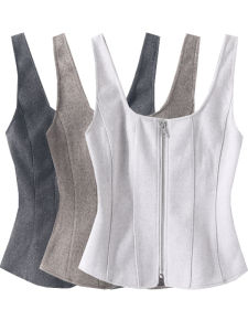 Womens Slim Fit Wool Blend Vest Sleeveless U Neck Short Length Fashion Design Zipper One Piece Summer Season Solid Color
