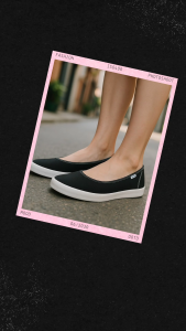 SABA Women Tulip Black White - Sepatu Lokal Wanita Original 100% | Sneakers Wanita | Flat Shoes TLP 01