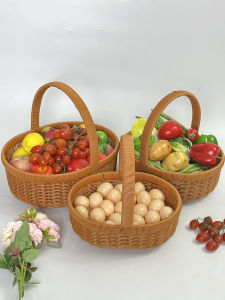 Handmade Wicker Basket Oval Shape Wide Handle for Home Use Fruit Shopping Outdoor Picnic Ideal for Gift Giving