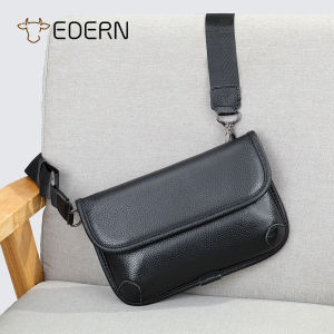 EDERN Genuine Leather Shoulder Bag for Men Flip Cover Sling Bag Fashion Simple Student Crossbody Bag Cowhide Messenger Bag Small Pouch
