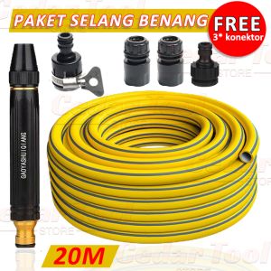 Paket Promo Free 3 Konektor Set Upgrade Full Besi Selang Air Serat Benang Ukuran 1/2" Set Alat Cuci Motor Semprotan Air Siram Tanaman - Selang Taman Anti Tekuk Anti Lumut
