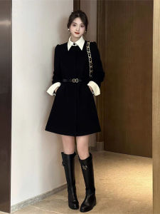SHANGSHA | Petite High-end Audrey Hepburn Style Black Long Sleeve Dress