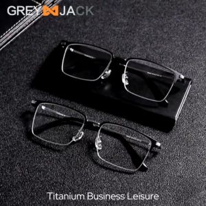 Grey Jack Frame Kacamata Bahan Titanium Ringan Kokoh Model Half Frame Business Style Fashionable Bisa Minus 98482