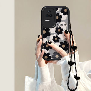 Retro Black Flower Phone Case for Redmi K90ProMax K70/K80 New Advanced K50 with Stand Bracelet Womens Creative K60 Supreme Version Anti-Fall Protective Soft Case