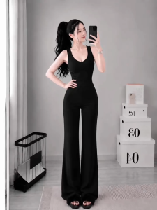 Set áo cổ tim sát nách kèm quần dài ống rộng KVYBODY S55 chất thun cotton borip lụa dày mịn co giãn